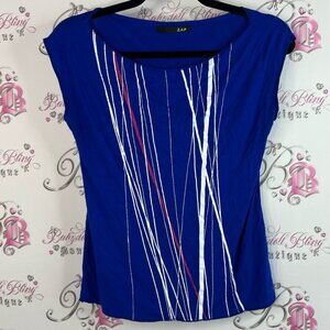 Zap tshirt y2k stripes abstract Royal Blue Top with White and Pink Stripes soft